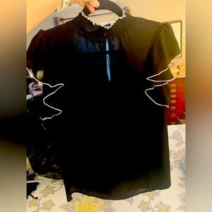 Black sheer ruffle collar/sleeve Express top